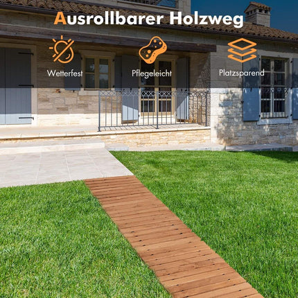 Garten-Holzweg 245 x 43 x 2 cm, rollbar, wetterfest, gerader Gehweg für den Außenbereich