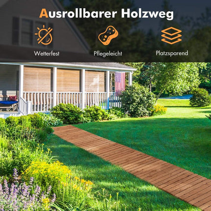 Garten-Holzweg 245 x 55 x 2 cm, rollbar, wetterfest, gerader Gehweg für den Außenbereich