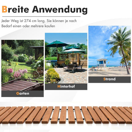 Garten-Holzweg 245 x 55 x 2 cm, rollbar, wetterfest, gerader Gehweg für den Außenbereich
