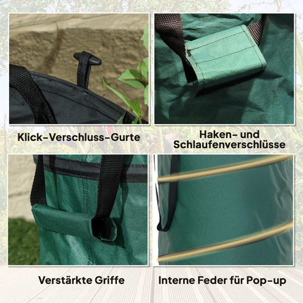 Sac de jardin 2x160L sac de déchets de jardin étanche avec poignées de couvercle à fermeture éclair, sac à feuilles robuste, sacs de jardin autoportants, sacs de déchets de jardin réutilisables pour déchets de jardin coupes vertes Aosom