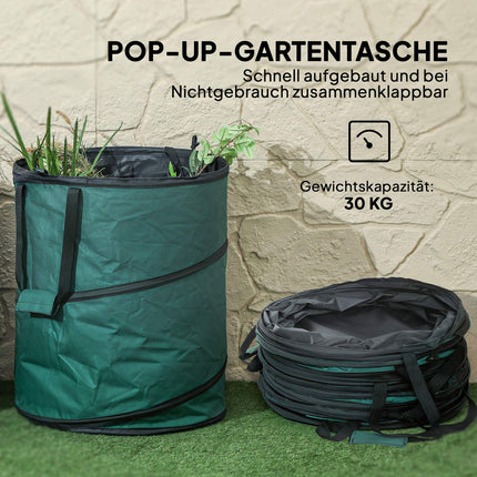 Sac de jardin 2x160L sac de déchets de jardin étanche avec poignées de couvercle à fermeture éclair, sac à feuilles robuste, sacs de jardin autoportants, sacs de déchets de jardin réutilisables pour déchets de jardin coupes vertes Aosom
