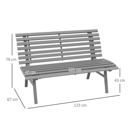 Outdoor aluminum garden bench, 2-seater with backrest, gray