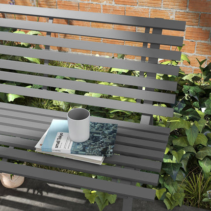 Outdoor aluminum garden bench, 2-seater with backrest, gray