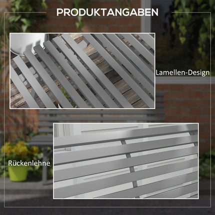 Outdoor aluminum garden bench, 2-seater with backrest, gray