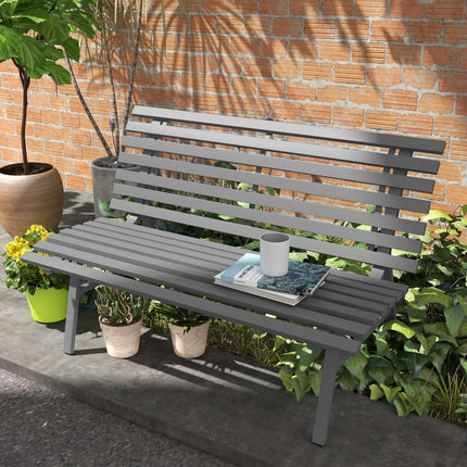 Outdoor aluminum garden bench, 2-seater with backrest, gray