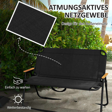 Klappbare Gartenbank, 2-Sitzer, 220 kg Tragkraft, schwarzes Gittergewebe