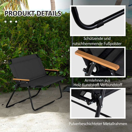 Klappbare Gartenbank, 2-Sitzer, 220 kg Tragkraft, schwarzes Gittergewebe