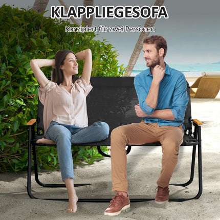 Klappbare Gartenbank, 2-Sitzer, 220 kg Tragkraft, schwarzes Gittergewebe