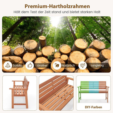 Tuinbank van hardhout, houten bank, weerbestendig, bank voor 2 personen, balkonbank van hardhout, 120,5 x 64 x 84 cm, naturel