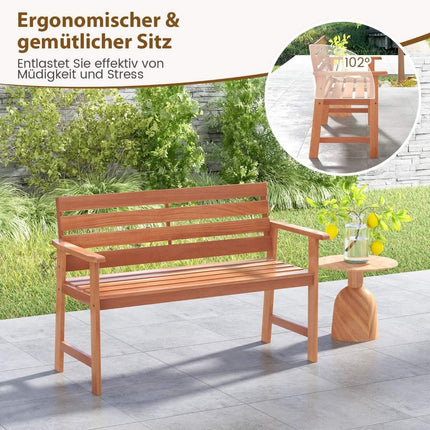 Tuinbank van hardhout, houten bank, weerbestendig, bank voor 2 personen, balkonbank van hardhout, 120,5 x 64 x 84 cm, naturel