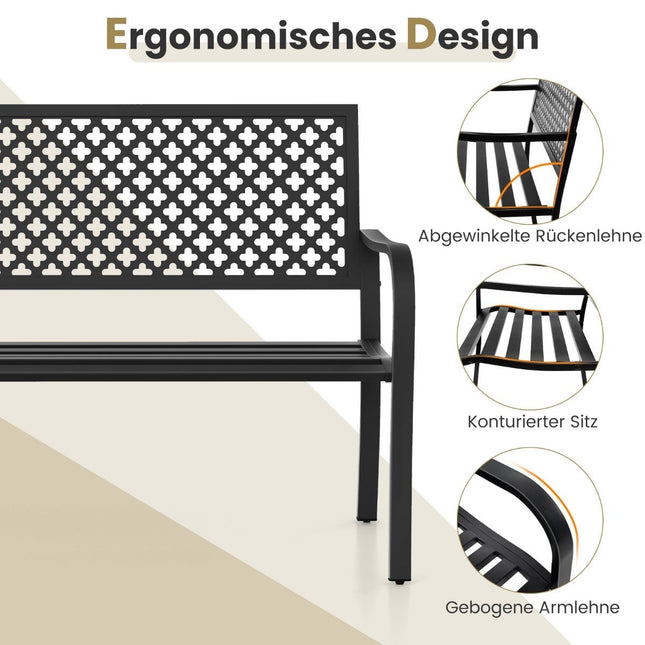 Gartenbank Metall Wetterfest Sitzbank für 2-3 Sitzer Parkbank mit Rückenlehne und Armlehne 127 x 62 x 86 cm Schwarz