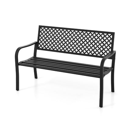 Gartenbank Metall Wetterfest Sitzbank für 2-3 Sitzer Parkbank mit Rückenlehne und Armlehne 127 x 62 x 86 cm Schwarz