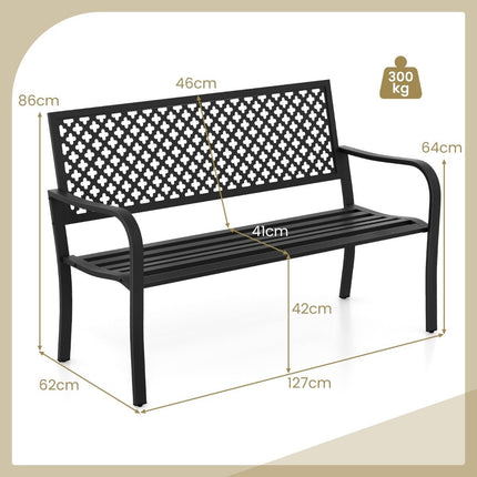 Gartenbank Metall Wetterfest Sitzbank für 2-3 Sitzer Parkbank mit Rückenlehne und Armlehne 127 x 62 x 86 cm Schwarz