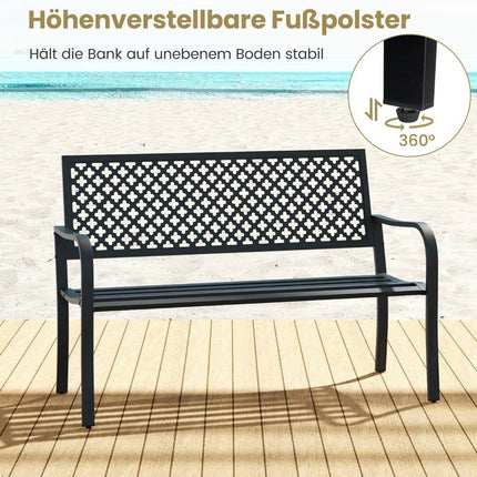 Gartenbank Metall Wetterfest Sitzbank für 2-3 Sitzer Parkbank mit Rückenlehne und Armlehne 127 x 62 x 86 cm Schwarz