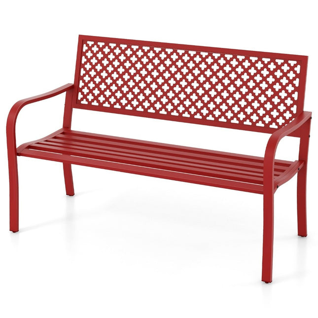 Gartenbank Metall Wetterfest Sitzbank für 2-3 Sitzer Parkbank mit Rückenlehne und Armlehne 127 x 62 x 86 cm Rot