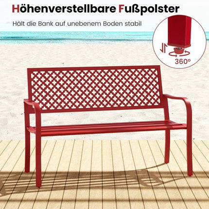 Gartenbank Metall Wetterfest Sitzbank für 2-3 Sitzer Parkbank mit Rückenlehne und Armlehne 127 x 62 x 86 cm Rot