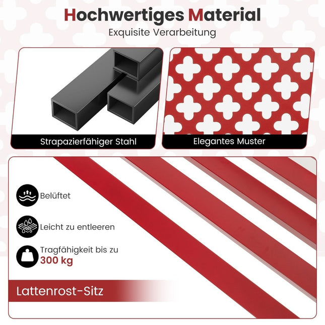 Gartenbank Metall Wetterfest Sitzbank für 2-3 Sitzer Parkbank mit Rückenlehne und Armlehne 127 x 62 x 86 cm Rot