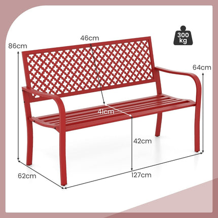 Gartenbank Metall Wetterfest Sitzbank für 2-3 Sitzer Parkbank mit Rückenlehne und Armlehne 127 x 62 x 86 cm Rot