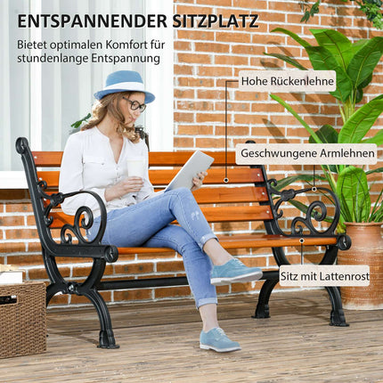 Gartenbank aus Teakholz mit Armlehnen, wetterfest, 2-Sitzer