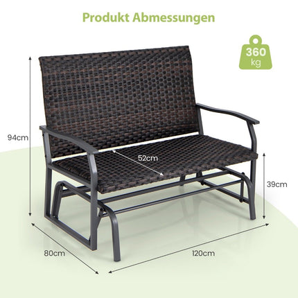 Tuinbank polyrotan schommelbank met zachte schuifbeweging terrasbank voor balkon bruin