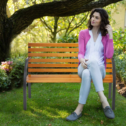 Garden bench steel frame & natural wood