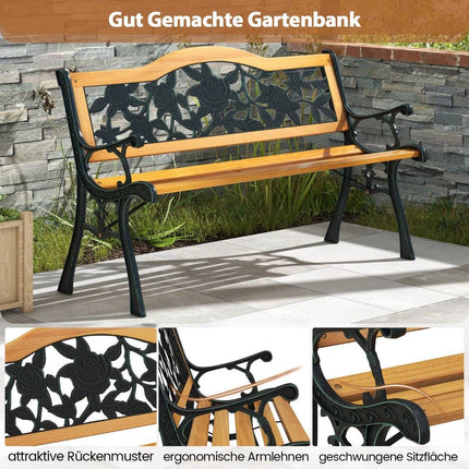Gartenbank wetterfeste 2-Sitzer-Bank mit Armlehnen Balkonbank Holzbank 126 x 52 x 76 cm