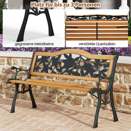 Gartenbank wetterfeste 2-Sitzer-Bank mit Armlehnen Balkonbank Holzbank 126 x 52 x 76 cm