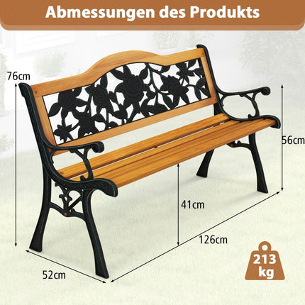 Gartenbank wetterfeste 2-Sitzer-Bank mit Armlehnen Balkonbank Holzbank 126 x 52 x 76 cm
