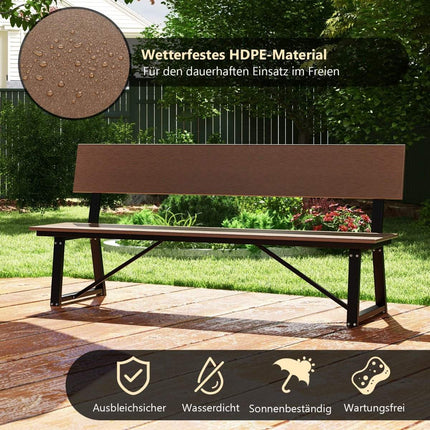 Banc de jardin résistant aux intempéries, banc 3 places, peut supporter jusqu'à 500 kg, 183 x 52 x 85 cm, marron