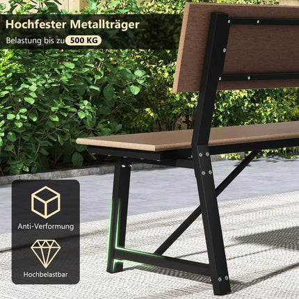 Banc de jardin résistant aux intempéries, banc 3 places, peut supporter jusqu'à 500 kg, 183 x 52 x 85 cm, marron
