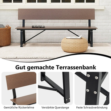 Banc de jardin résistant aux intempéries, banc 3 places, peut supporter jusqu'à 500 kg, 183 x 52 x 85 cm, marron