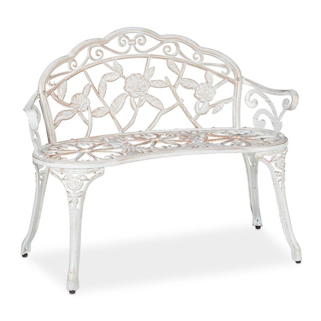 Garden bench white-bronze colored with roses