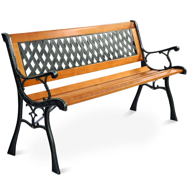 Zahradní lavice s litinovou konstrukcí pro venkovní použití 125 x 52 x 73 cm, černá + přírodní