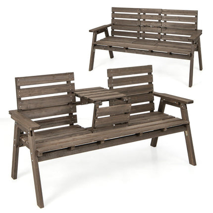 Gartenbank mit klappbarem Mitteltisch &amp; Rückenlehne Holzbank Belastbarkeit 320 kg braun