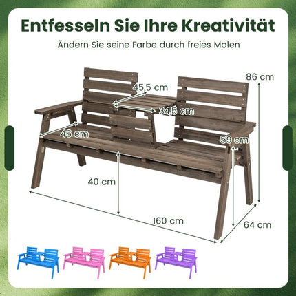 Gartenbank mit klappbarem Mitteltisch &amp; Rückenlehne Holzbank Belastbarkeit 320 kg braun