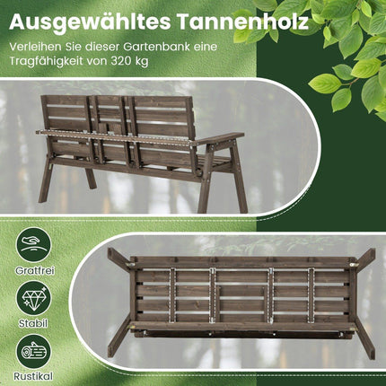Gartenbank mit klappbarem Mitteltisch &amp; Rückenlehne Holzbank Belastbarkeit 320 kg braun