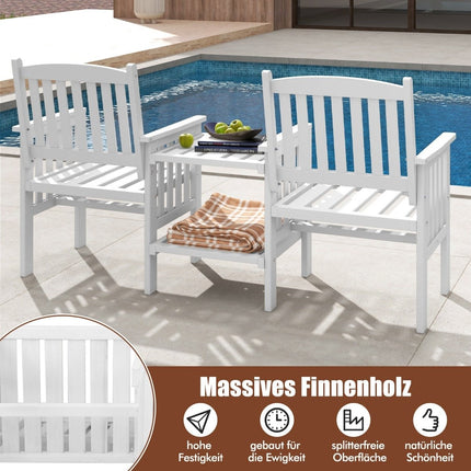 Gartenbank mit Tisch 2er Bank mit 5cm Schirmloch Holzbank aus Tannenholz bis 330kg 165x60x88cm Weiß