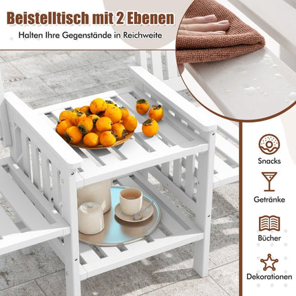 Gartenbank mit Tisch 2er Bank mit 5cm Schirmloch Holzbank aus Tannenholz bis 330kg 165x60x88cm Weiß
