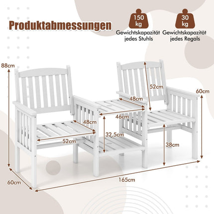 Gartenbank mit Tisch 2er Bank mit 5cm Schirmloch Holzbank aus Tannenholz bis 330kg 165x60x88cm Weiß