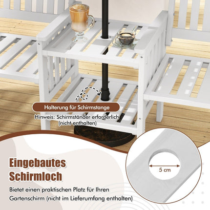 Gartenbank mit Tisch 2er Bank mit 5cm Schirmloch Holzbank aus Tannenholz bis 330kg 165x60x88cm Weiß