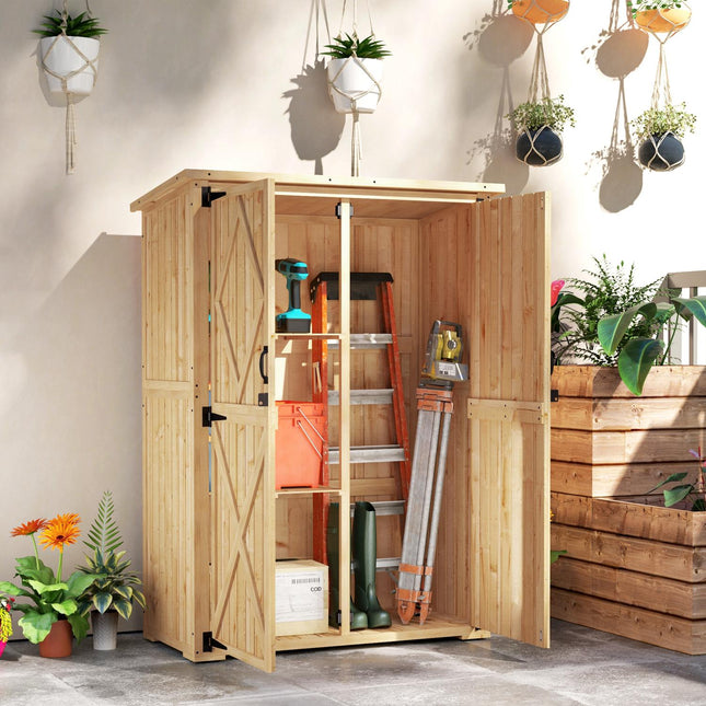 Gartengeräteschrank aus Holz mit abschließbaren Doppeltüren