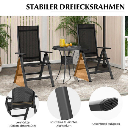 Garden chair aluminum weatherproof folding chair with 7-way adjustable backrest black (1 piece)