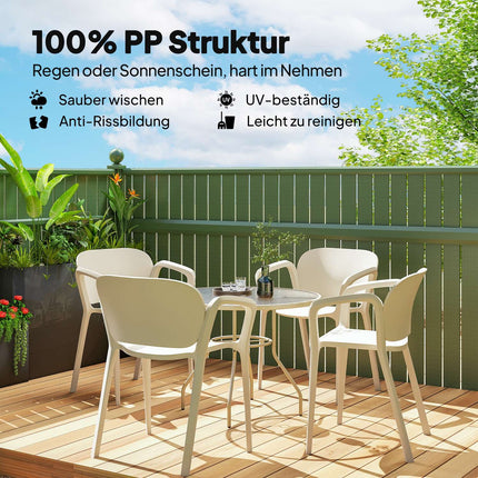 Set aus 4 wetterfesten, stapelbaren Gartenstühlen aus Kunststoff