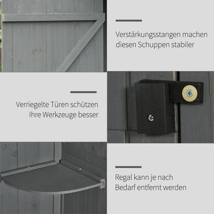 Gartengeräteschuppen aus Holz – Grau & Grün, Mit Regalen, 77x54x179 cm