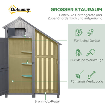 Gartengerätehaus aus Holz, grau und schwarz, 129x52x180 cm