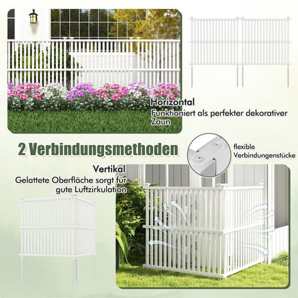 Gartenzaun 2-teilig 114 cm hoch Zaun mit Pfosten und Schutzkappen Sichtschutzzaun weiß