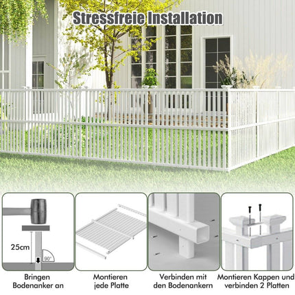 Gartenzaun 2-teilig 114 cm hoch Zaun mit Pfosten und Schutzkappen Sichtschutzzaun weiß