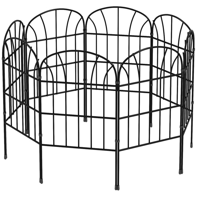 Dekorativer Gartenzaun aus Metall mit Bodenplatte, 8er-Set, schwarz