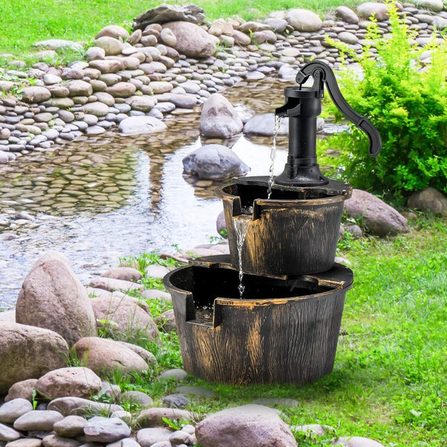 Gartenbrunnen mit Wasserpumpe Rustikaler Kaskadenbrunnen 45,5 x 41 x 68 cm