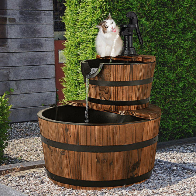 Gartenbrunnen Holzbrunnen Holzbrunnen Holzfass mit Wasserpumpe Ø 44,5cm
